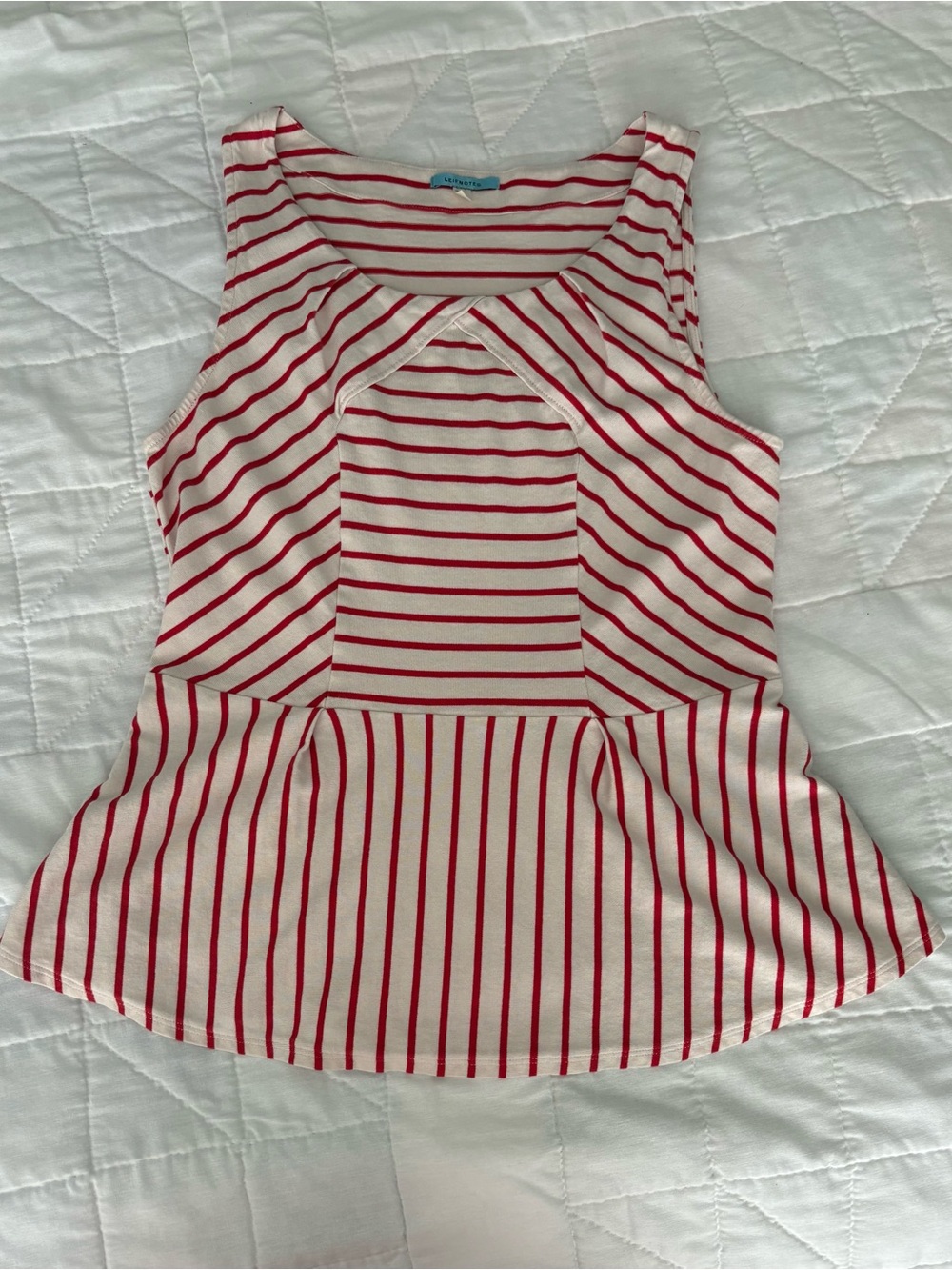 Leifnotes Striped Red & White Peplum Tank Top
